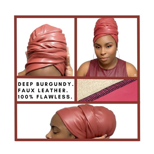 Burgundy Faux Leather Turban Skin