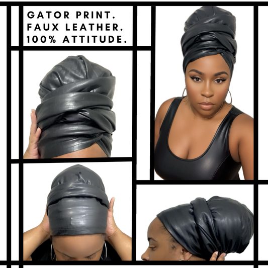 Black Alligator Embossed Faux Leather Turban Skin