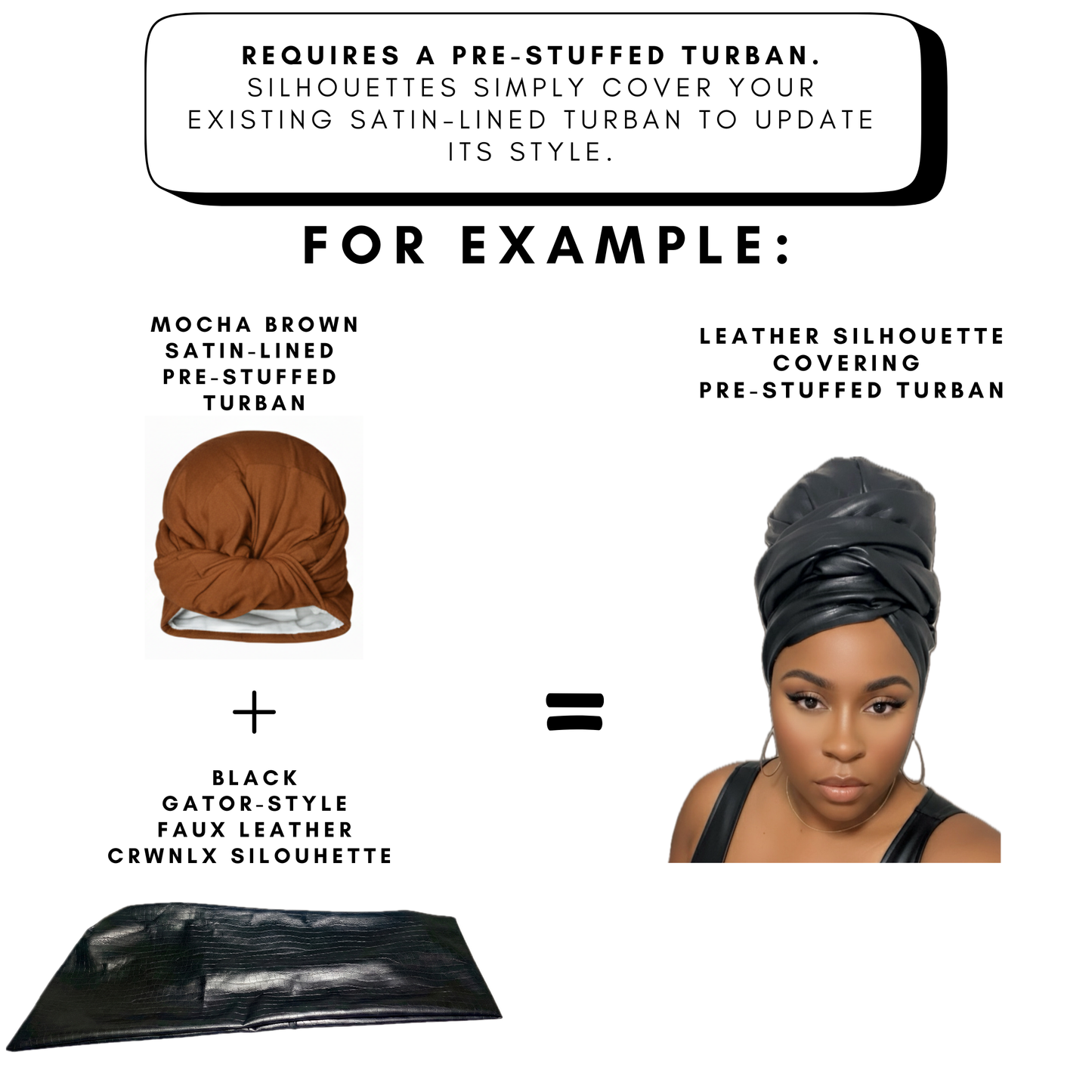 Black Alligator Embossed Faux Leather Turban Skin